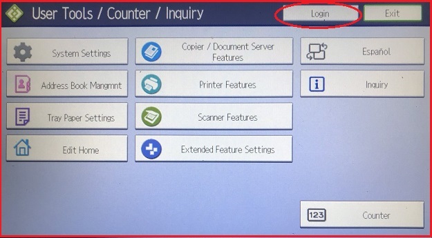 Change password admin ricoh