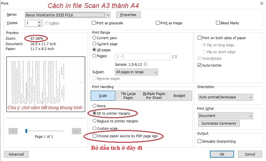 Cách in file PDF vừa khổ A3